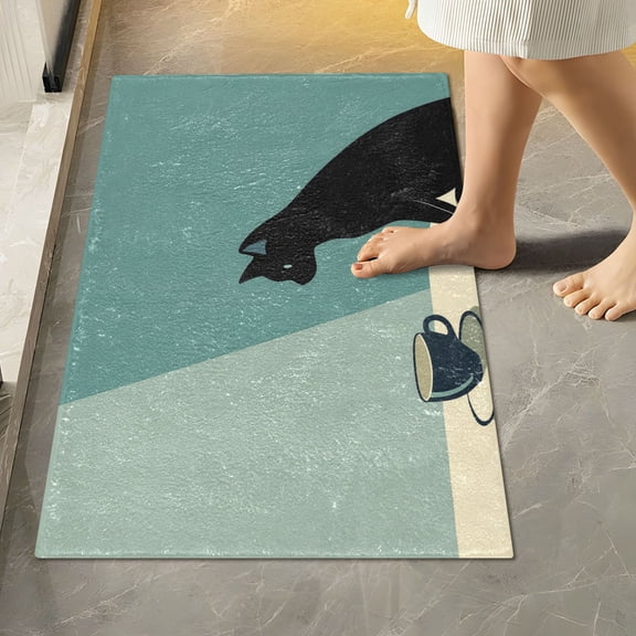 Yayeee Bath Rug for Bathroom Floor Non Slip Rectangle Fluffy Soft Absorbent Mat, 16"x24", Black Cat