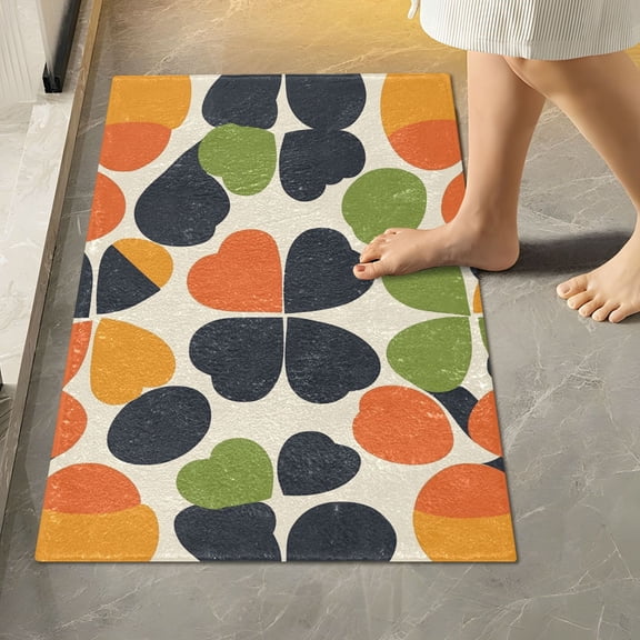 Yayeee Bath Rug for Bathroom Floor Non Slip Rectangle Fluffy Soft Absorbent Mat, 16"x24", Black Clover Pattern