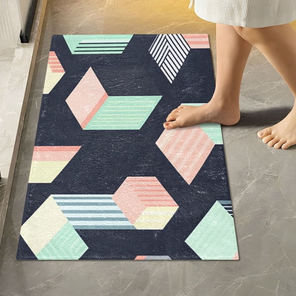 Yayeee Bath Rug for Bathroom Floor Non Slip Rectangle Fluffy Soft Absorbent Mat, 16"x24", Black Cubes