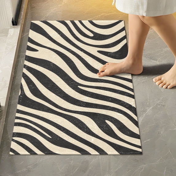 Yayeee Bath Rug for Bathroom Floor Non Slip Rectangle Fluffy Soft Absorbent Mat, 16"x24", Black Lines
