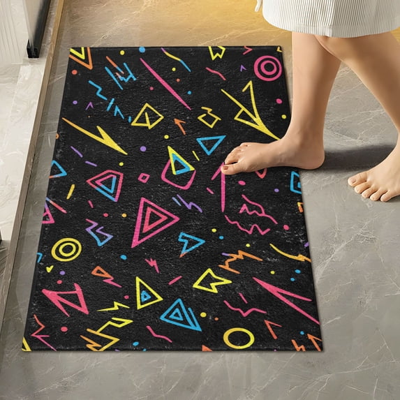 Yayeee Bath Rug for Bathroom Floor Non Slip Rectangle Fluffy Soft Absorbent Mat, 16"x24", Black Neon Lightning