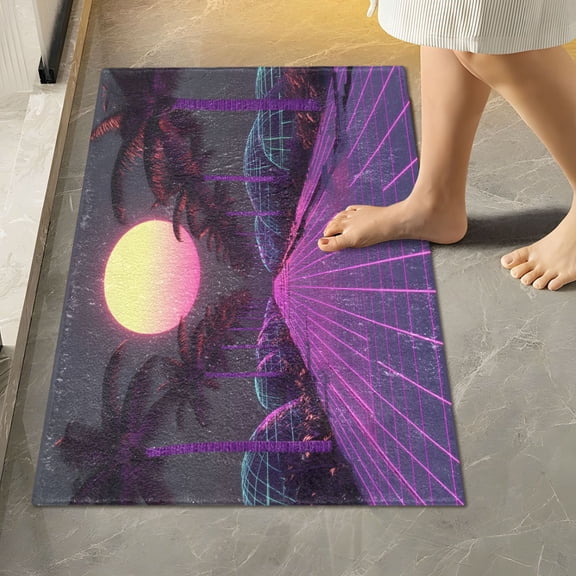 Yayeee Bath Rug for Bathroom Floor Non Slip Rectangle Fluffy Soft Absorbent Mat, 16"x24", Black Neon Road
