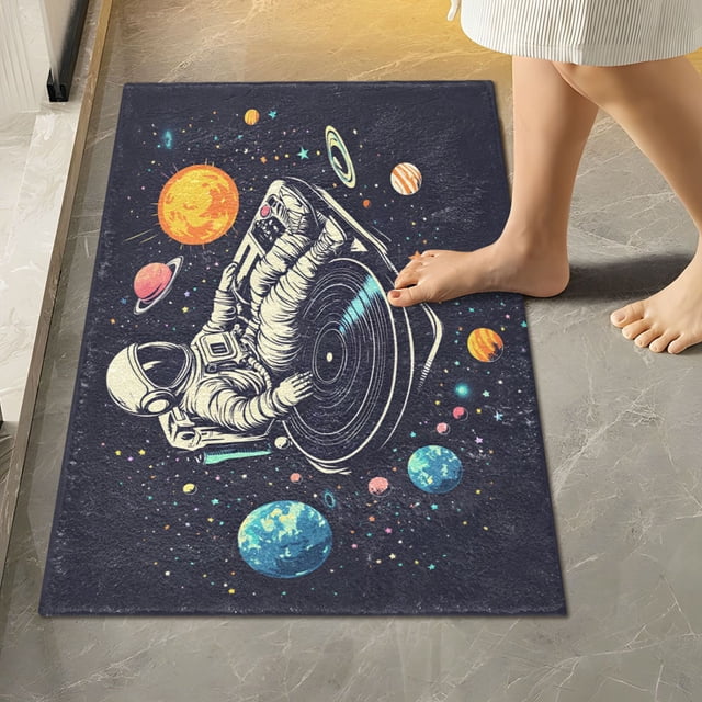 Yayeee Bath Rug for Bathroom Floor Non Slip Rectangle Fluffy Soft Absorbent Mat, 16"x24", Black Record