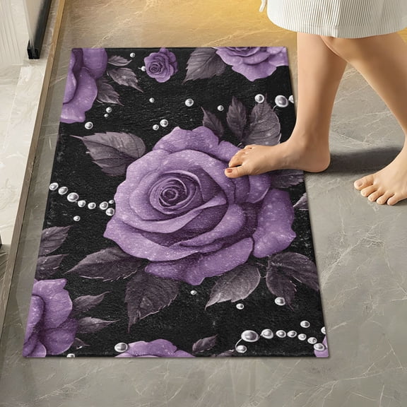 Yayeee Bath Rug for Bathroom Floor Non Slip Rectangle Fluffy Soft Absorbent Mat, 16"x24", Black Roses
