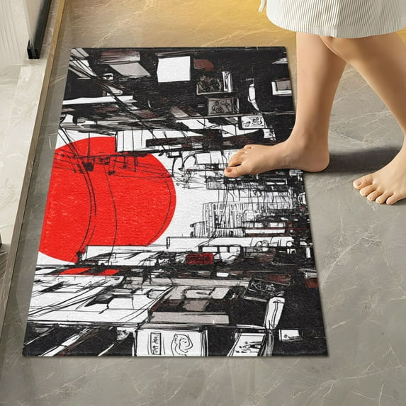 Yayeee Bath Rug for Bathroom Floor Non Slip Rectangle Fluffy Soft Absorbent Mat, 16"x24", Black Streets