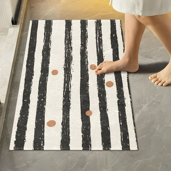 Yayeee Bath Rug for Bathroom Floor Non Slip Rectangle Fluffy Soft Absorbent Mat, 16"x24", Black Stripes