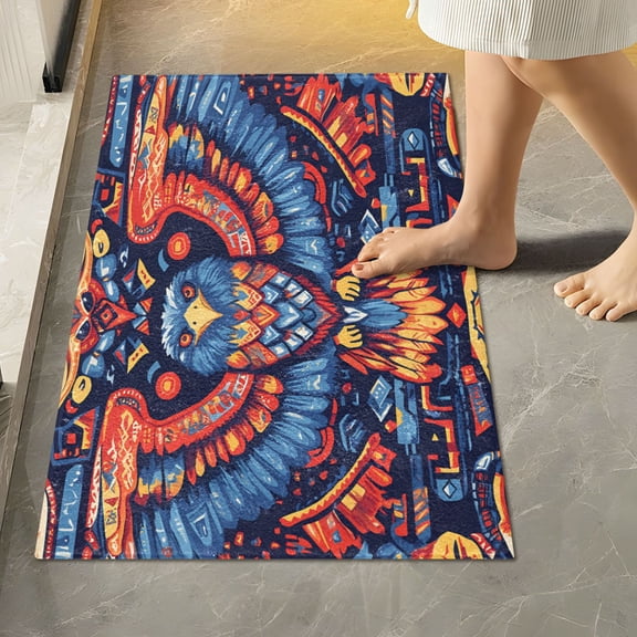 Yayeee Bath Rug for Bathroom Floor Non Slip Rectangle Fluffy Soft Absorbent Mat, 16"x24", Blue Abstract Eagle