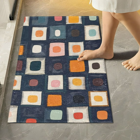 Yayeee Bath Rug for Bathroom Floor Non Slip Rectangle Fluffy Soft Absorbent Mat, 16"x24", Blue Circle Mosaic