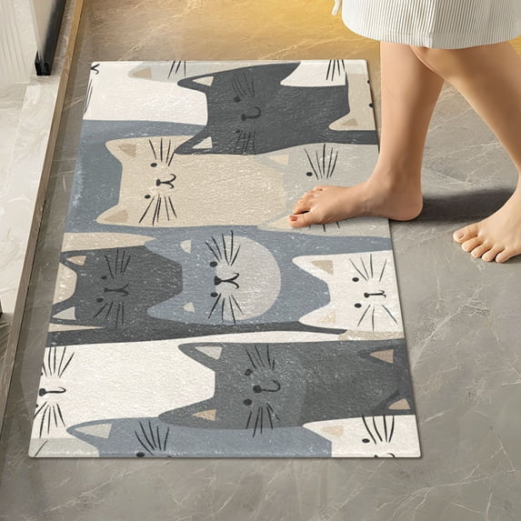 Yayeee Bath Rug for Bathroom Floor Non Slip Rectangle Fluffy Soft Absorbent Mat, 16"x24", Blue Cute Cats