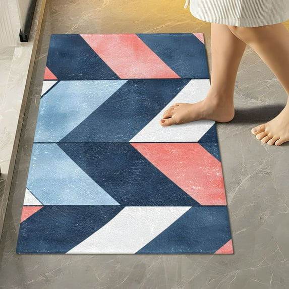 Yayeee Bath Rug for Bathroom Floor Non Slip Rectangle Fluffy Soft Absorbent Mat, 16"x24", Blue Geometric