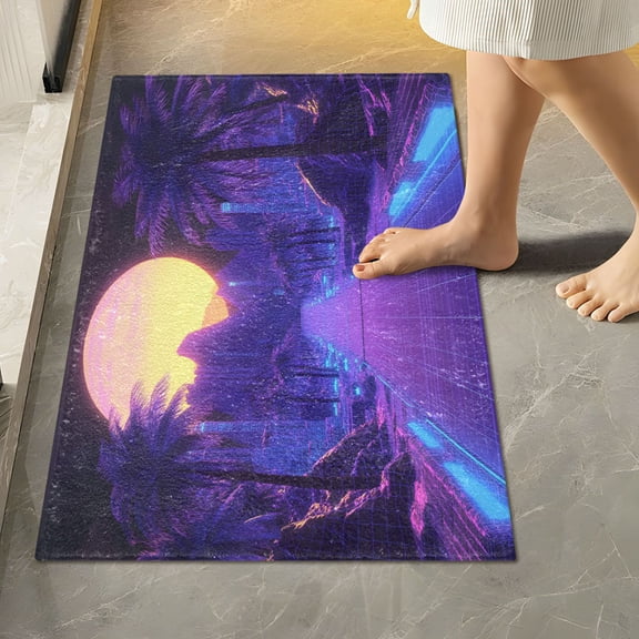 Yayeee Bath Rug for Bathroom Floor Non Slip Rectangle Fluffy Soft Absorbent Mat, 16"x24", Blue Road