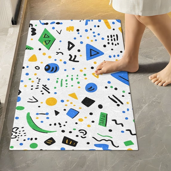 Yayeee Bath Rug for Bathroom Floor Non Slip Rectangle Fluffy Soft Absorbent Mat, 16"x24", Blue Simple Shapes