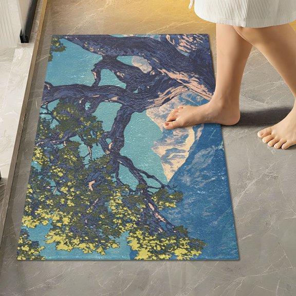 Yayeee Bath Rug for Bathroom Floor Non Slip Rectangle Fluffy Soft Absorbent Mat, 16"x24", Blue Tree