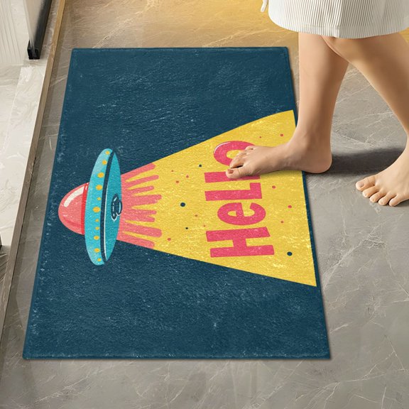 Yayeee Bath Rug for Bathroom Floor Non Slip Rectangle Fluffy Soft Absorbent Mat, 16"x24", Blue UFO