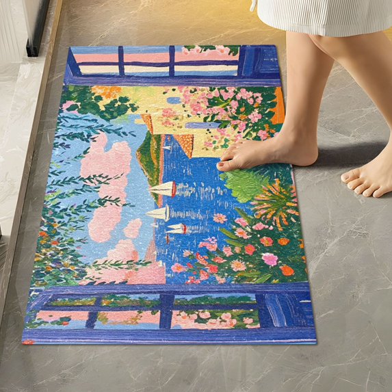 Yayeee Bath Rug for Bathroom Floor Non Slip Rectangle Fluffy Soft Absorbent Mat, 16"x24", Blue Window