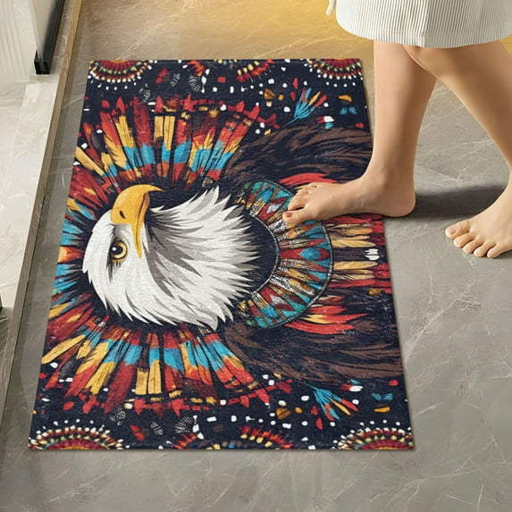 Yayeee Bath Rug for Bathroom Floor Non Slip Rectangle Fluffy Soft Absorbent Mat, 16"x24", Brown Abstract Eagle