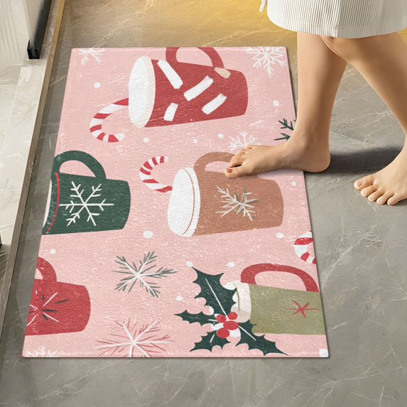 Yayeee Bath Rug for Bathroom Floor Non Slip Rectangle Fluffy Soft Absorbent Mat, 16"x24", Brown Christmas Cups
