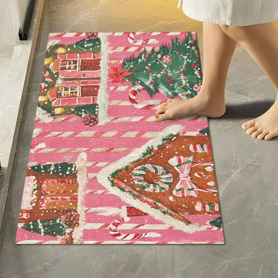 Yayeee Bath Rug for Bathroom Floor Non Slip Rectangle Fluffy Soft Absorbent Mat, 16"x24", Brown Gingerbread Houses