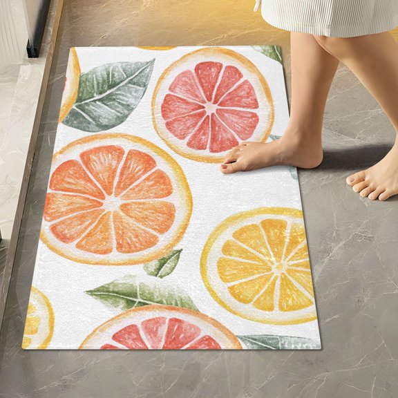 Yayeee Bath Rug for Bathroom Floor Non Slip Rectangle Fluffy Soft Absorbent Mat, 16"x24", Candy Grapefruit Slices