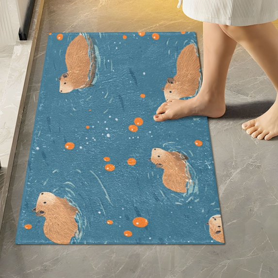 Yayeee Bath Rug for Bathroom Floor Non Slip Rectangle Fluffy Soft Absorbent Mat, 16"x24", Capybaras Swimming