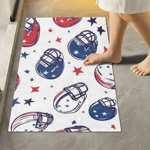 Yayeee Bath Rug for Bathroom Floor Non Slip Rectangle Fluffy Soft Absorbent Mat, 16"x24", Cartoon American Football Helmets