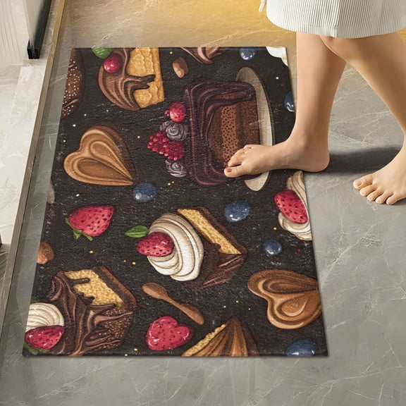 Yayeee Bath Rug for Bathroom Floor Non Slip Rectangle Fluffy Soft Absorbent Mat, 16"x24", Chocolate Cakes