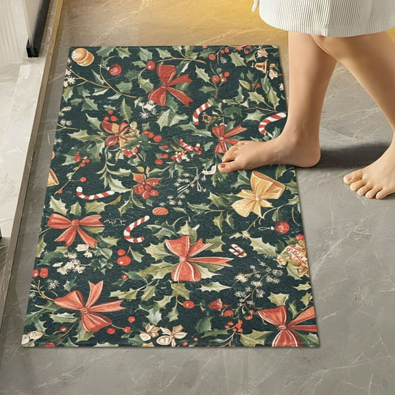 Yayeee Bath Rug for Bathroom Floor Non Slip Rectangle Fluffy Soft Absorbent Mat, 16"x24", Christmas Bows
