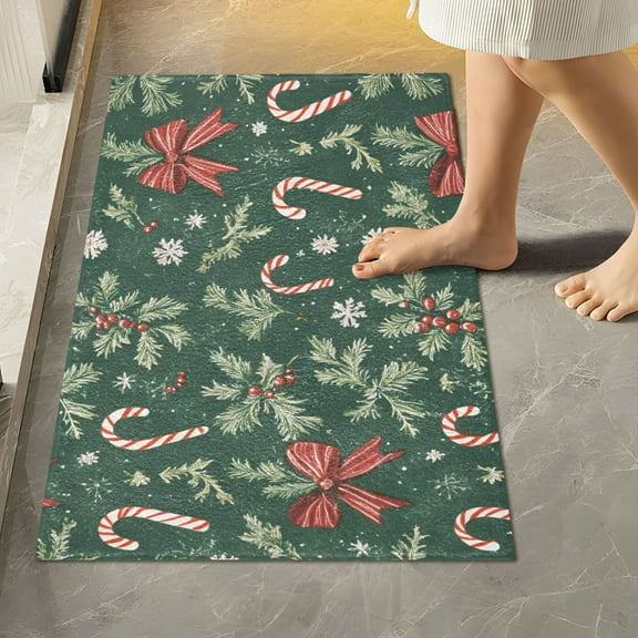 Yayeee Bath Rug for Bathroom Floor Non Slip Rectangle Fluffy Soft Absorbent Mat, 16"x24", Christmas Candy Cane