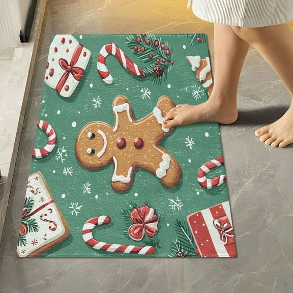 Yayeee Bath Rug for Bathroom Floor Non Slip Rectangle Fluffy Soft Absorbent Mat, 16"x24", Christmas Gingerbread