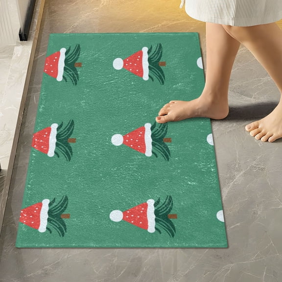 Yayeee Bath Rug for Bathroom Floor Non Slip Rectangle Fluffy Soft Absorbent Mat, 16"x24", Christmas Trees