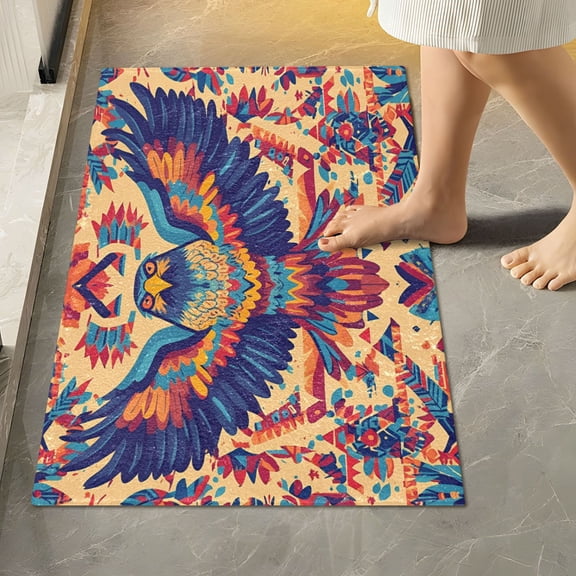 Yayeee Bath Rug for Bathroom Floor Non Slip Rectangle Fluffy Soft Absorbent Mat, 16"x24", Colorful Abstract Eagle