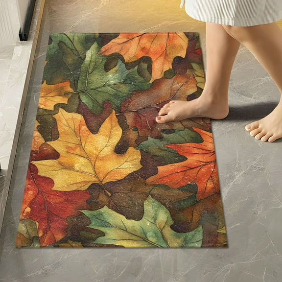 Yayeee Bath Rug for Bathroom Floor Non Slip Rectangle Fluffy Soft Absorbent Mat, 16"x24", Colorful Autumn Leaves