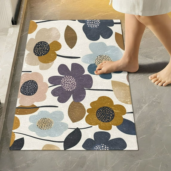 Yayeee Bath Rug for Bathroom Floor Non Slip Rectangle Fluffy Soft Absorbent Mat, 16"x24", Colorful Floral