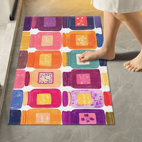 Yayeee Bath Rug for Bathroom Floor Non Slip Rectangle Fluffy Soft Absorbent Mat, 16"x24", Colorful Jars