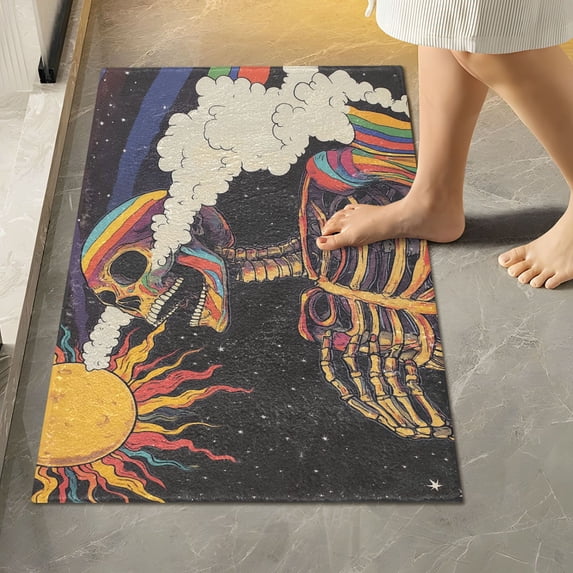 Yayeee Bath Rug for Bathroom Floor Non Slip Rectangle Fluffy Soft Absorbent Mat, 16"x24", Colorful Skeleton with Cloud