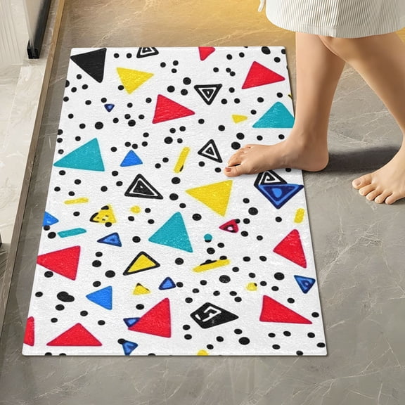 Yayeee Bath Rug for Bathroom Floor Non Slip Rectangle Fluffy Soft Absorbent Mat, 16"x24", Colorful Triangles