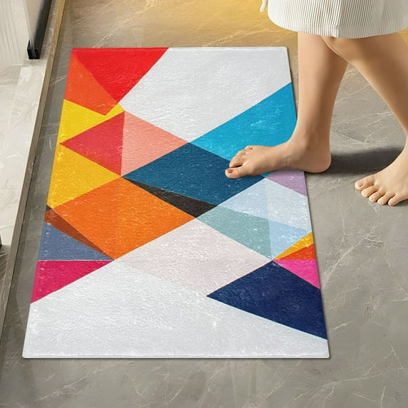 Yayeee Bath Rug for Bathroom Floor Non Slip Rectangle Fluffy Soft Absorbent Mat, 16"x24", Colorful Triangles
