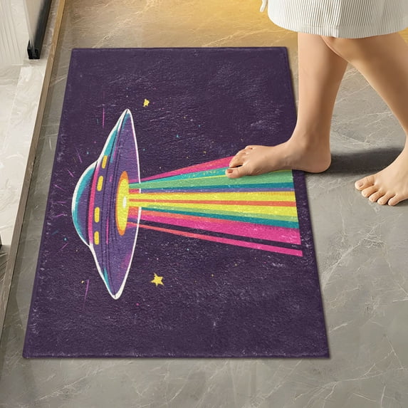 Yayeee Bath Rug for Bathroom Floor Non Slip Rectangle Fluffy Soft Absorbent Mat, 16"x24", Colorful UFO