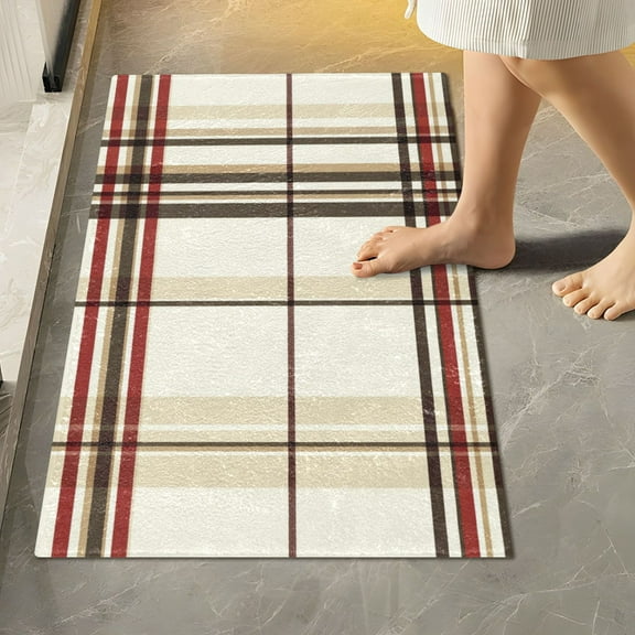 Yayeee Bath Rug for Bathroom Floor Non Slip Rectangle Fluffy Soft Absorbent Mat, 16"x24", Cream Plaid
