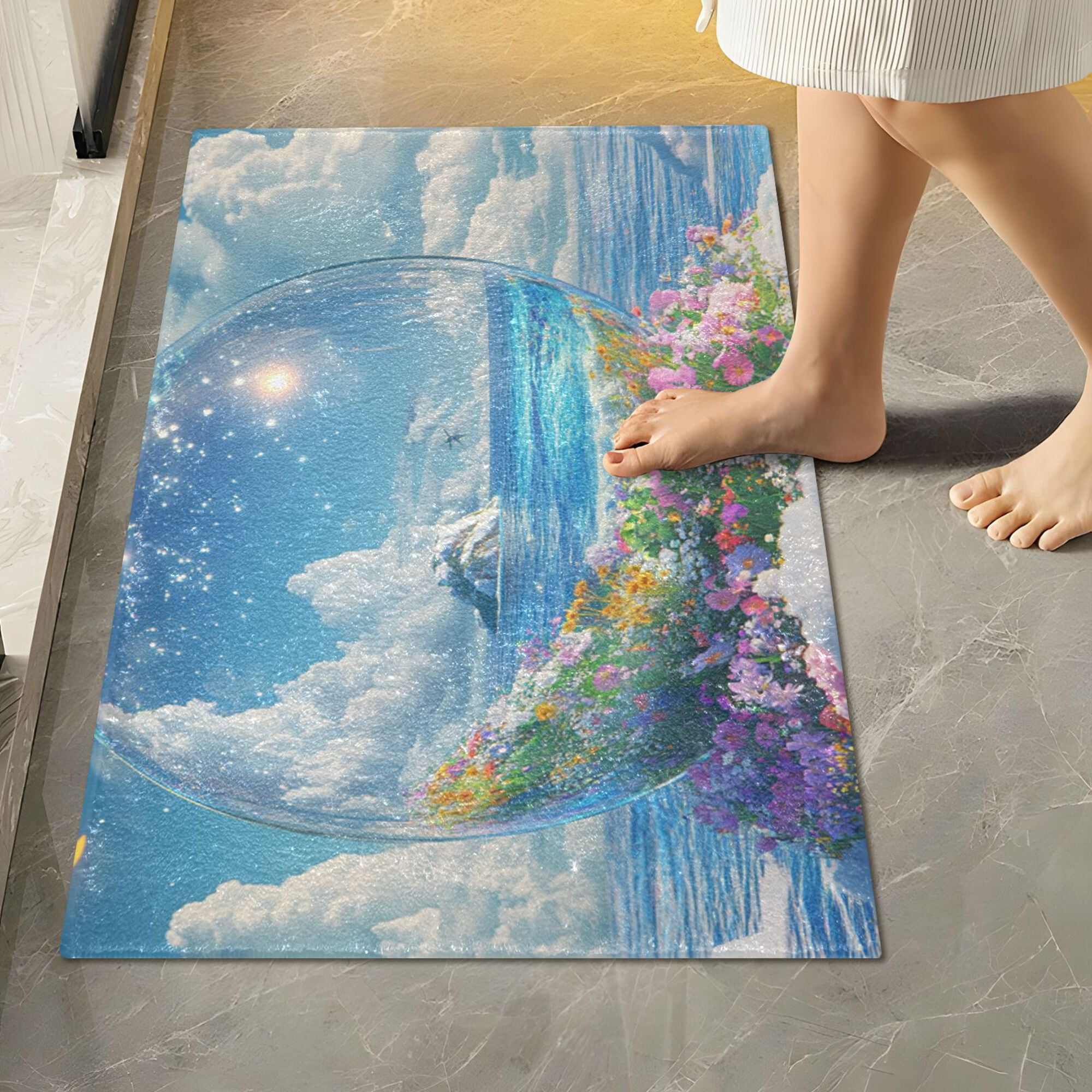 Yayeee Bath Rug for Bathroom Floor Non Slip Rectangle Fluffy Soft Absorbent Mat, 16"x24", Crystal Ocean