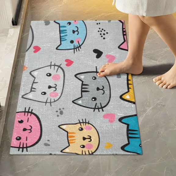 Yayeee Bath Rug for Bathroom Floor Non Slip Rectangle Fluffy Soft Absorbent Mat, 16"x24", Cute Cat Pattern
