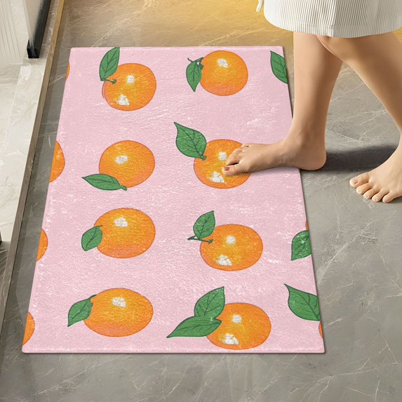Yayeee Bath Rug for Bathroom Floor Non Slip Rectangle Fluffy Soft Absorbent Mat, 16"x24", Cute Oranges