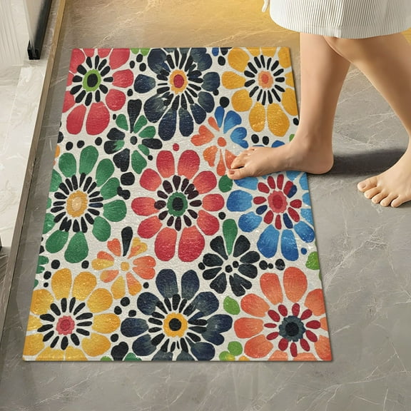 Yayeee Bath Rug for Bathroom Floor Non Slip Rectangle Fluffy Soft Absorbent Mat, 16"x24", Dark Floral