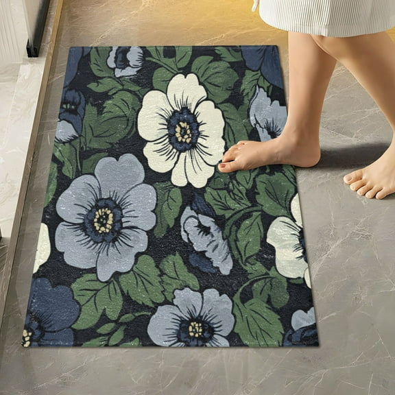 Yayeee Bath Rug for Bathroom Floor Non Slip Rectangle Fluffy Soft Absorbent Mat, 16"x24", Dark Floral