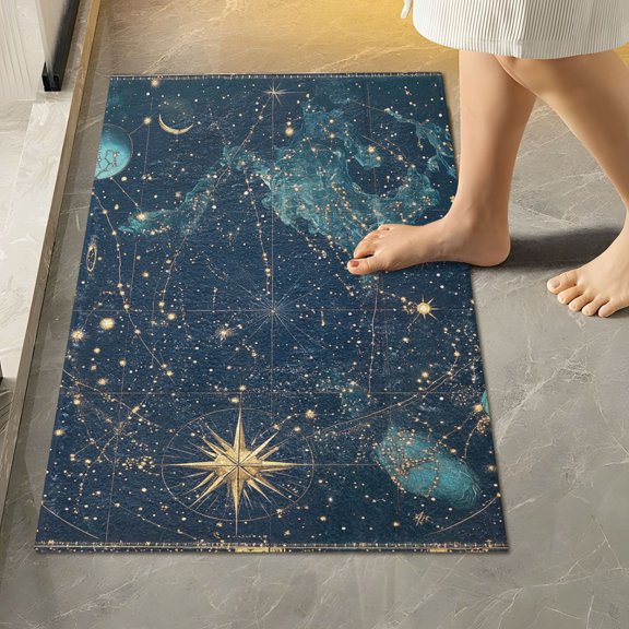 Yayeee Bath Rug for Bathroom Floor Non Slip Rectangle Fluffy Soft Absorbent Mat, 16"x24", Dark Star Map