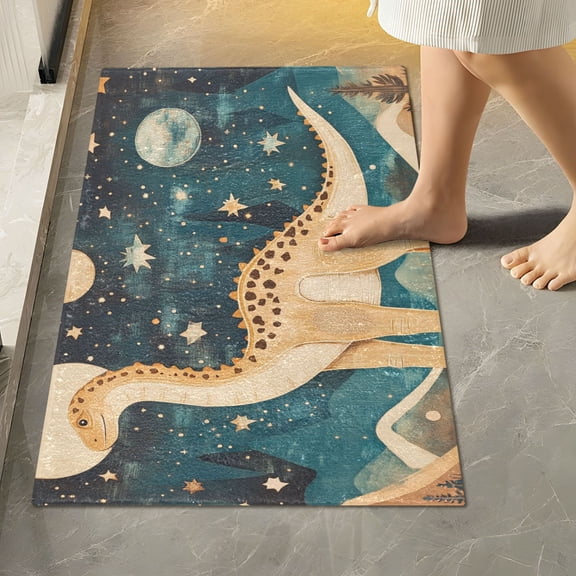 Yayeee Bath Rug for Bathroom Floor Non Slip Rectangle Fluffy Soft Absorbent Mat, 16"x24", Dinosaur at Night