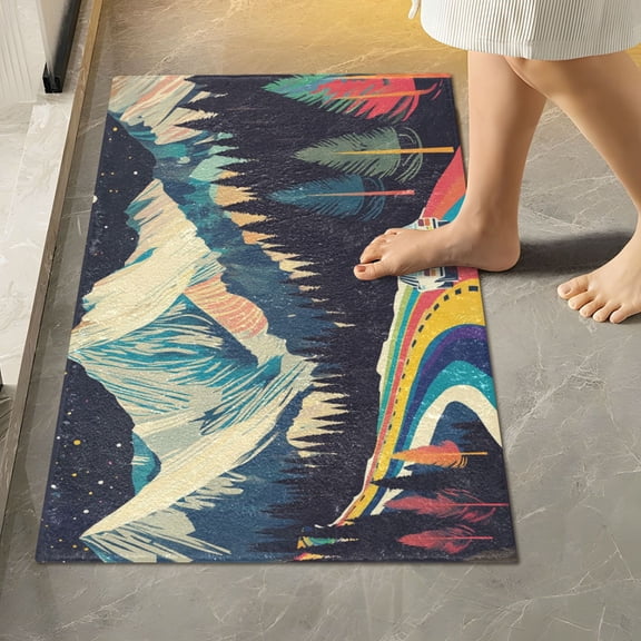 Yayeee Bath Rug for Bathroom Floor Non Slip Rectangle Fluffy Soft Absorbent Mat, 16"x24", Evening Mountain Road