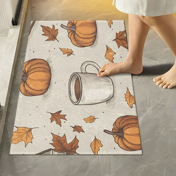 Yayeee Bath Rug for Bathroom Floor Non Slip Rectangle Fluffy Soft Absorbent Mat, 16"x24", Fall Pumpkin Pattern