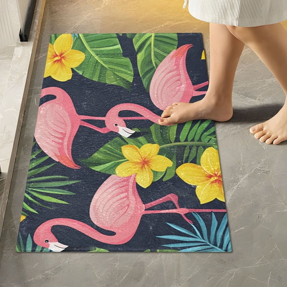 Yayeee Bath Rug for Bathroom Floor Non Slip Rectangle Fluffy Soft Absorbent Mat, 16"x24", Flamingo Pattern