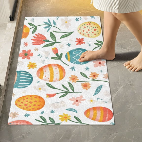 Yayeee Bath Rug for Bathroom Floor Non Slip Rectangle Fluffy Soft Absorbent Mat, 16"x24", Floral Easter Eggs